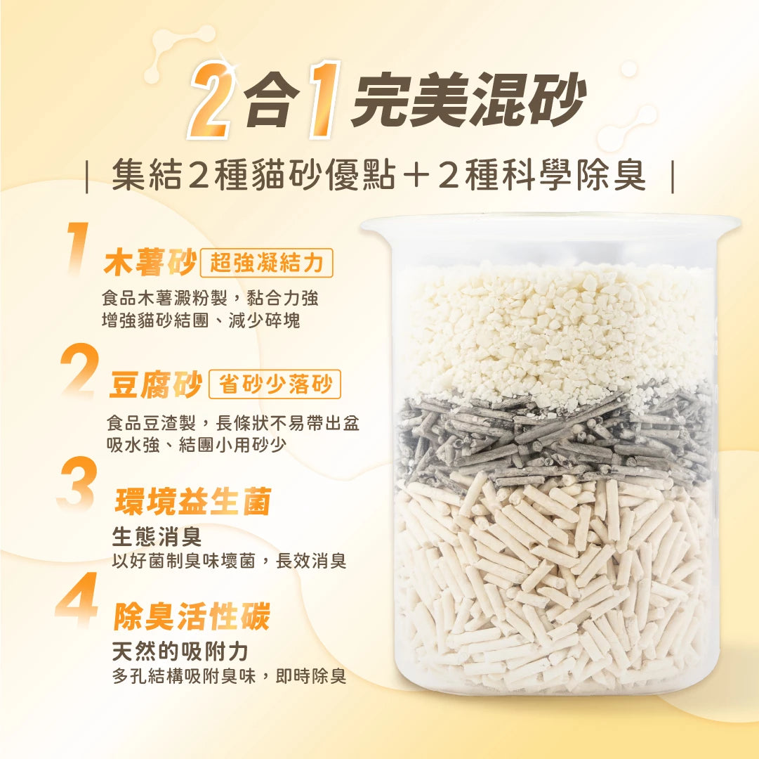 汪喵星球 益生菌消臭無痕砂(條型豆腐砂+木薯砂) 2.4kg